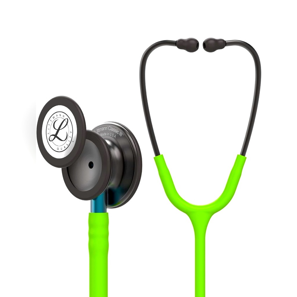 3M Littmann Classic III Monitoring Stethoscope, Lime Green Tube, Blue Stem